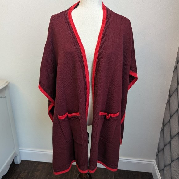 Ann Taylor Tipped Pocket Open Poncho - Picture 2 of 9